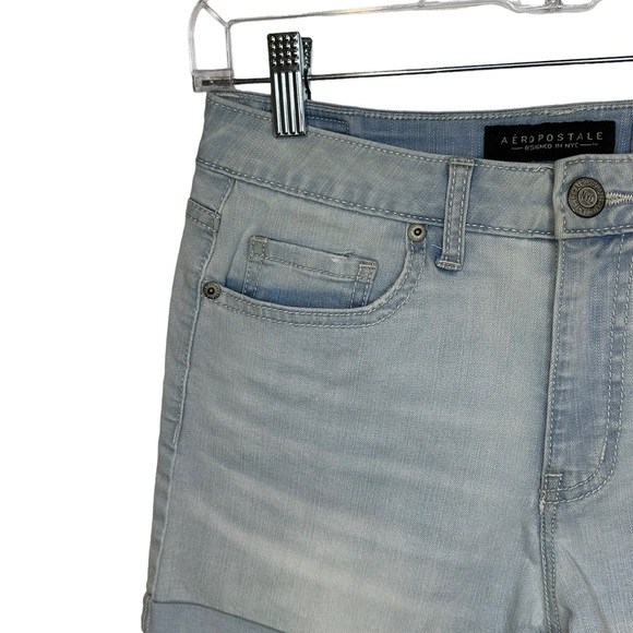 Aeropostale Jean Shorts High Waisted MIDI Womens Stretch Light Wash Rolled 4 - Picture 4 of 8